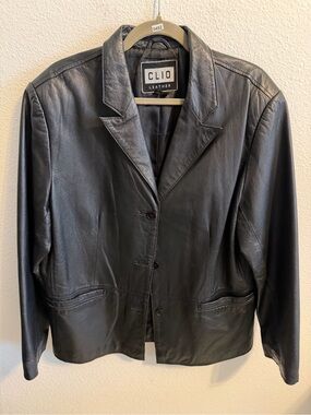 Clio Black Leather Blazer Jacket